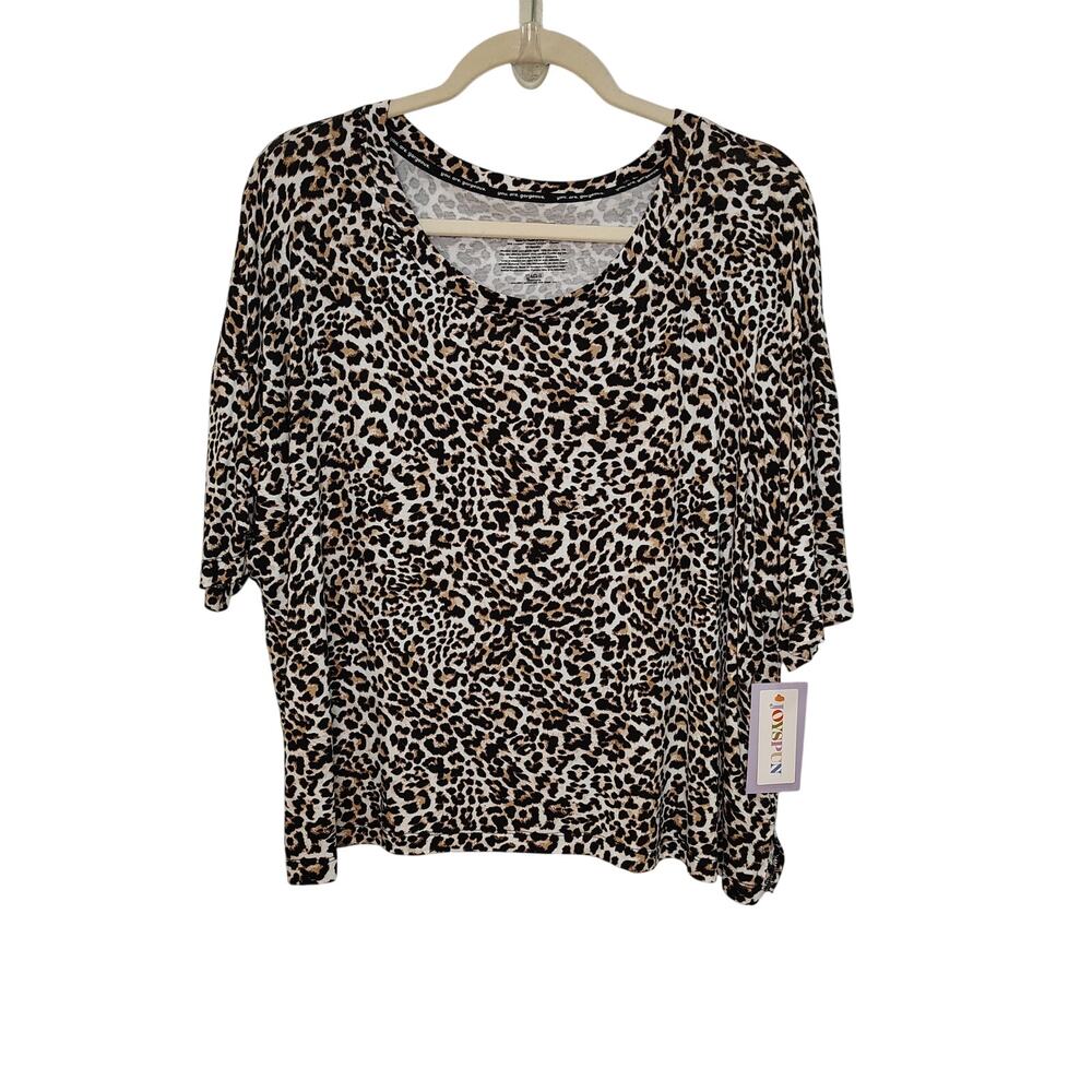New Joyspun Womens XL Top Animal Leopard T Shirt Cropped Sleep Pajama - Picture 1 of 5